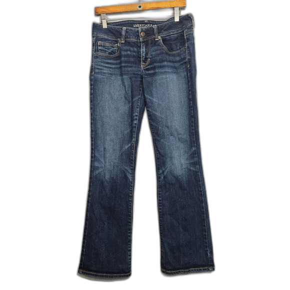 American Eagle Low Rise Mock Bootcut Med Wash Western Kick Jeans 5 Cowboy Sz 8 - Picture 1 of 6